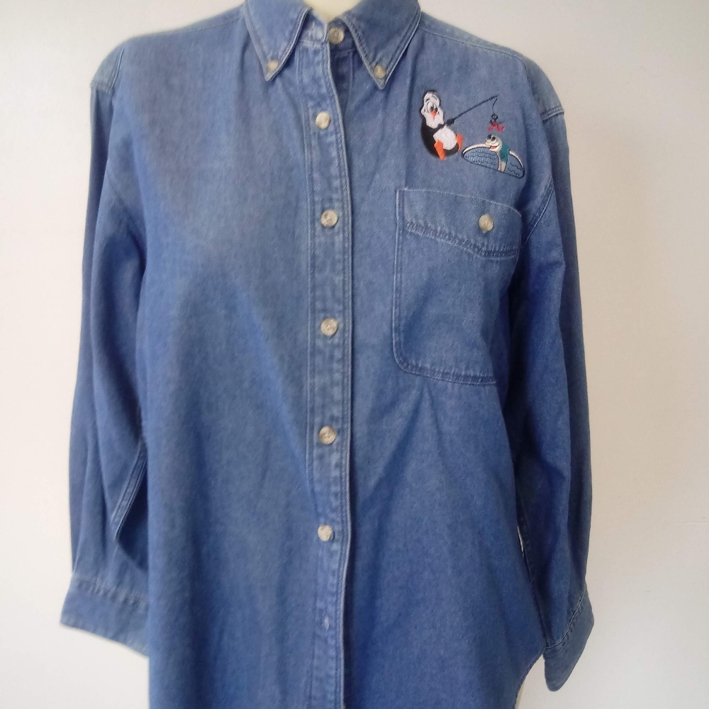 Handmade embroidered women's denim shirt
